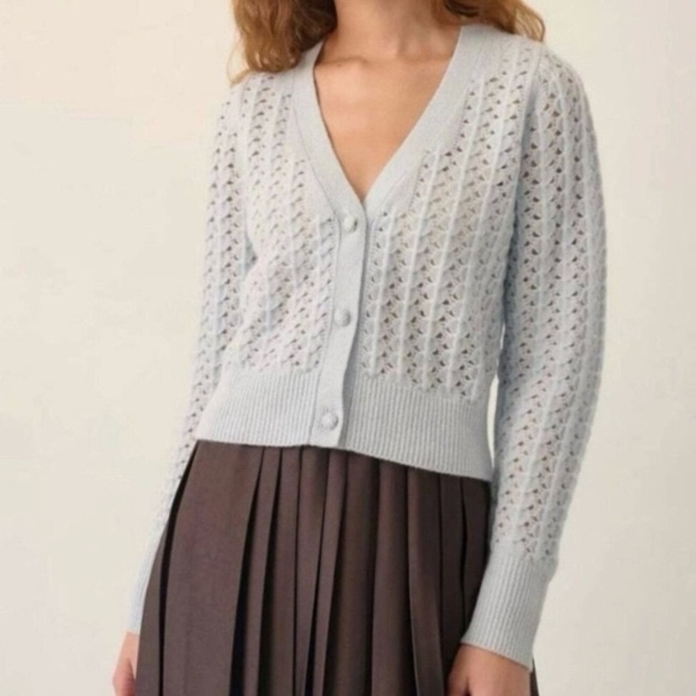 White + Warren Blue Cashmere Cardigan Size Medium